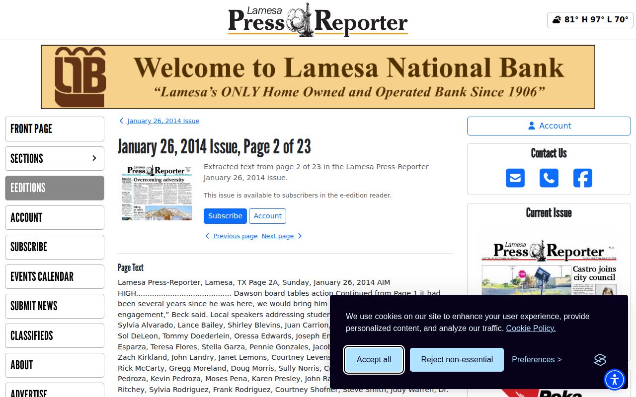 Dawson County booking news context in a historical Lamesa Press-Reporter Police Blotter page