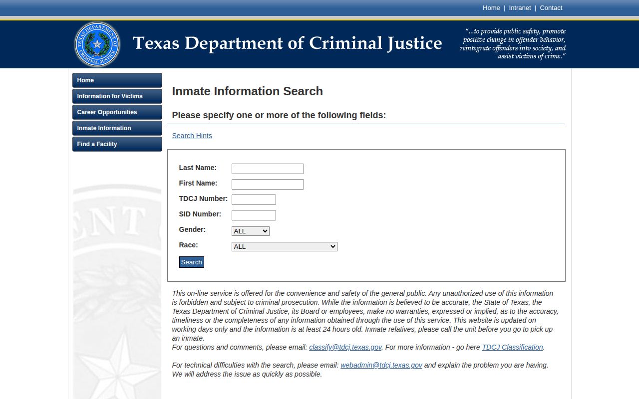 Dawson County state-custody TDCJ inmate information page